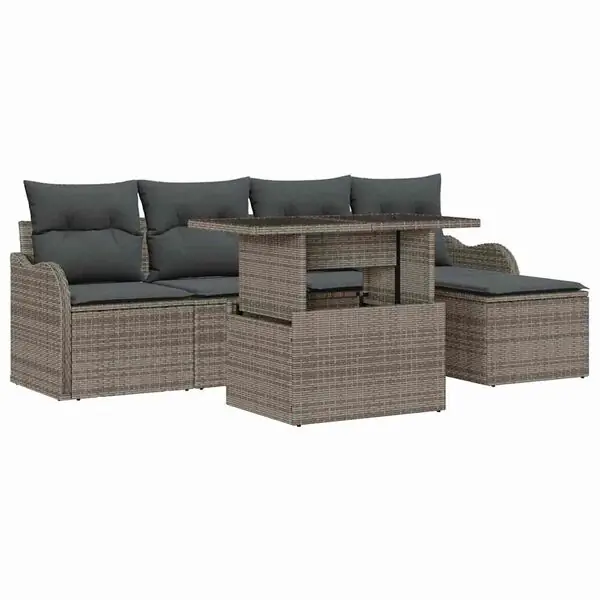 vidaXL Trädgårdsoffset med kudde 6 pcs Grå Polyrattan Fynd