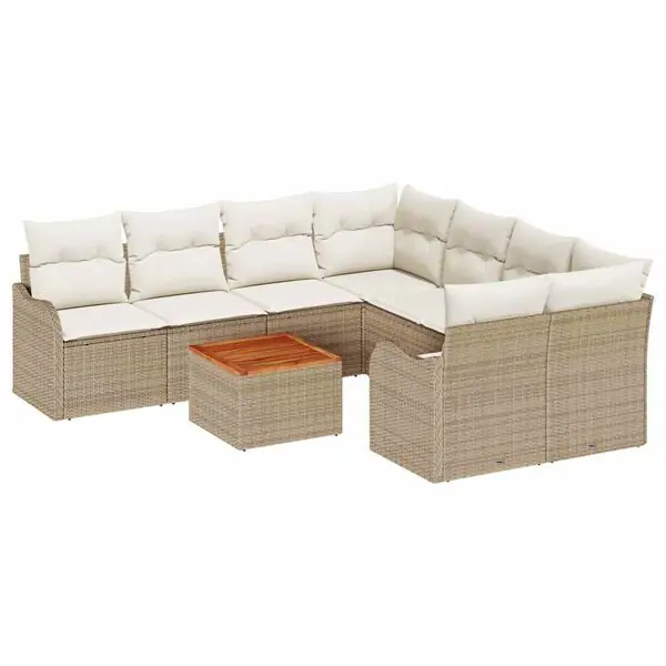 I lager vidaXL Trädgårdsoffset 9 pcs Beige och gräddfärgad konstrotting