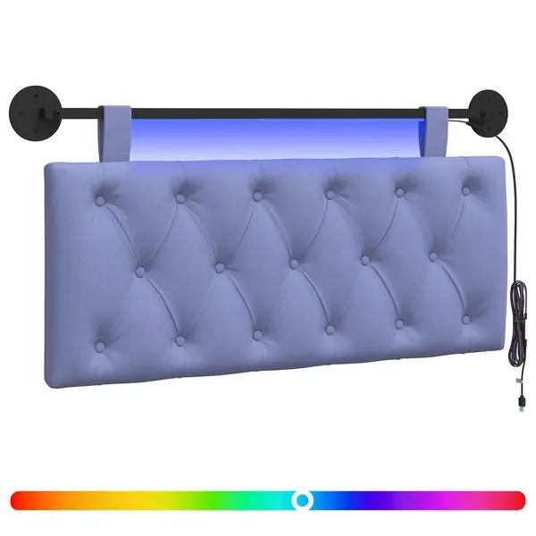 vidaXL Hängande sänggavel Med LED-lampa Jeansblå Tyg Lågt pris