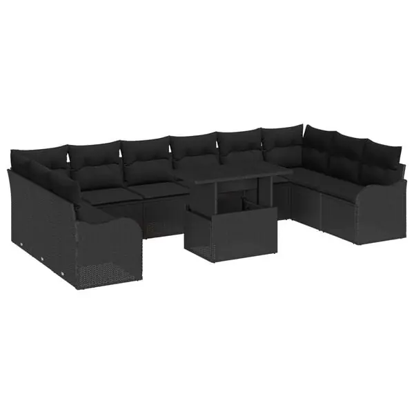 Erbjudande vidaXL Trädgårdsoffset med kudde med kudde 11 pcs Svart Poly Rattan