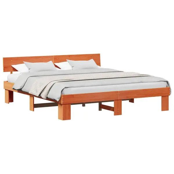 vidaXL Sängram med huvudgavel Vaxbrun 180 x 200 cm Massiv furu Begränsat erbjudande