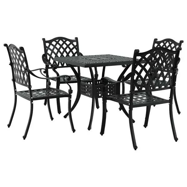 vidaXL Trädgårdsbord Set 5 pcs Svart Gjutet Aluminium Erbjudande