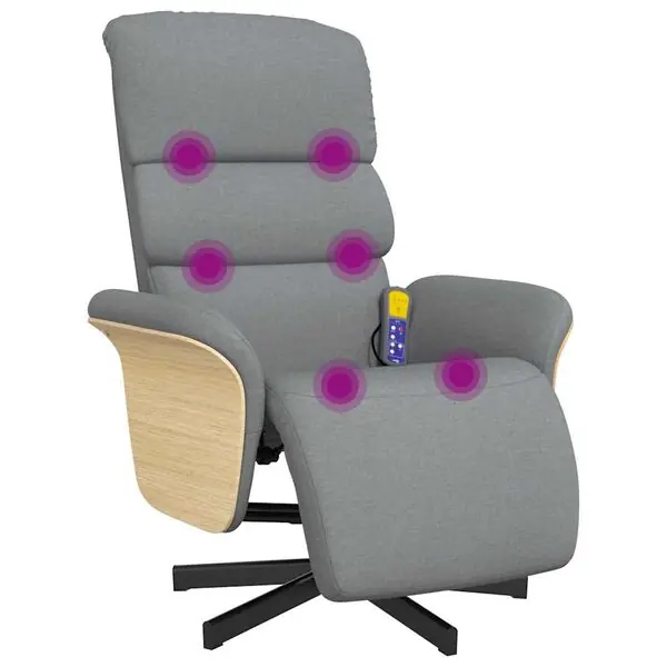 Kampanjpris vidaXL Massagefåtölj med fotstöd ljusgrå tyg