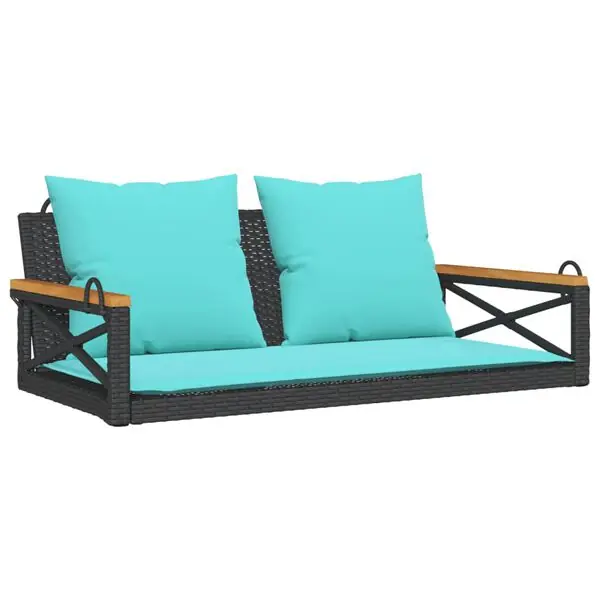 vidaXL Gungbänk med dynor svart 109x62x40 cm konstrotting Reapris