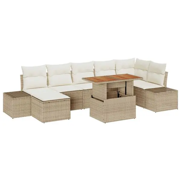 vidaXL Trädgårdsoffset med lagring 8 pcs Beige Poly rattan Lågt pris