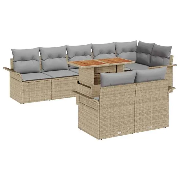vidaXL Trädgårdsoffset med lagring 9 pcs Beige Poly rattan Kampanj