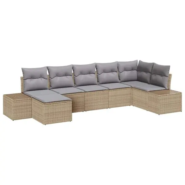 Outlet vidaXL Trädgårdsoffset med kudde med lagring 7 pcs Beige konstrotting