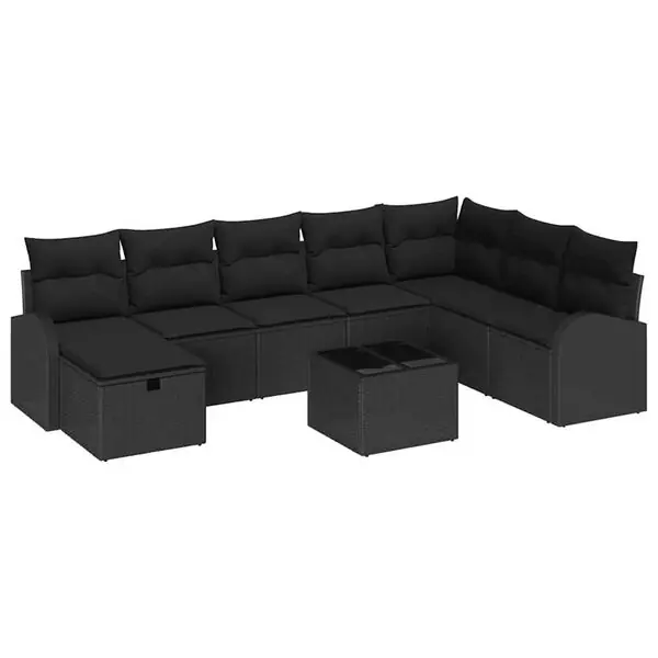 Beställ nu vidaXL Trädgårdsoffset med kudde med lagring 9 pcs Svart Poly rattan