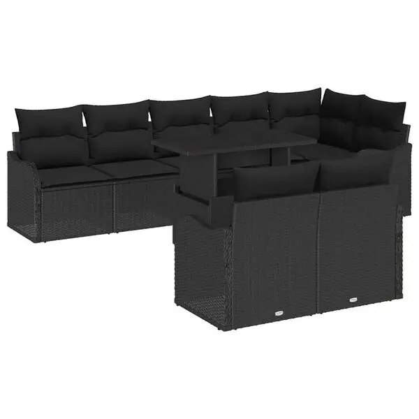 vidaXL Lounge-set med kudde 9 pcs Svart Poly rattan Begränsat antal