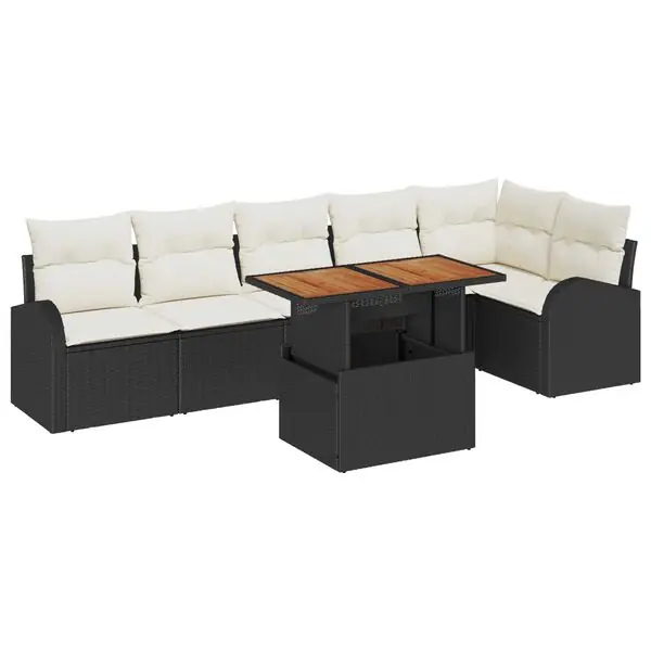 vidaXL Trädgårdsoffset med lagring 7 pcs Svart Poly rattan Billigare