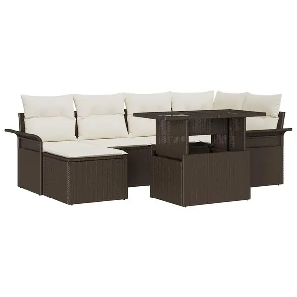vidaXL Trädgårdsoffset med kudde 7 pcs Brun Poly rattan Endast denna vecka
