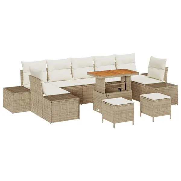 Beställ nu vidaXL Trädgårdsoffset med kudde 10 pcs Beige konstrotting