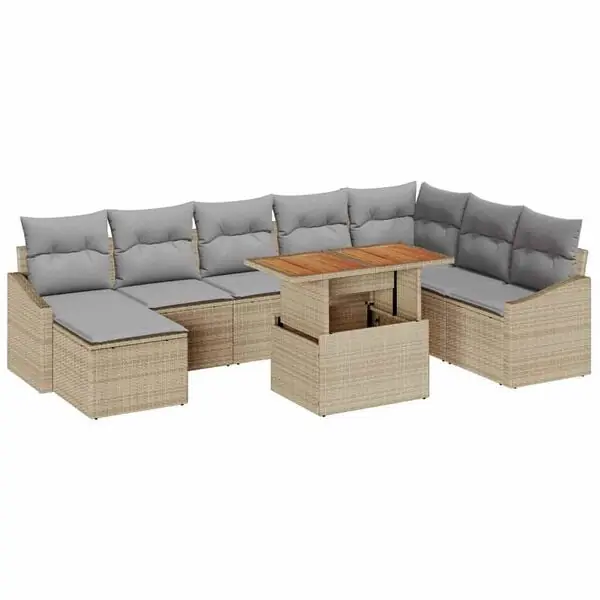 vidaXL Trädgårdsoffset med lagring 9 pcs Beige Poly rattan Lågt pris