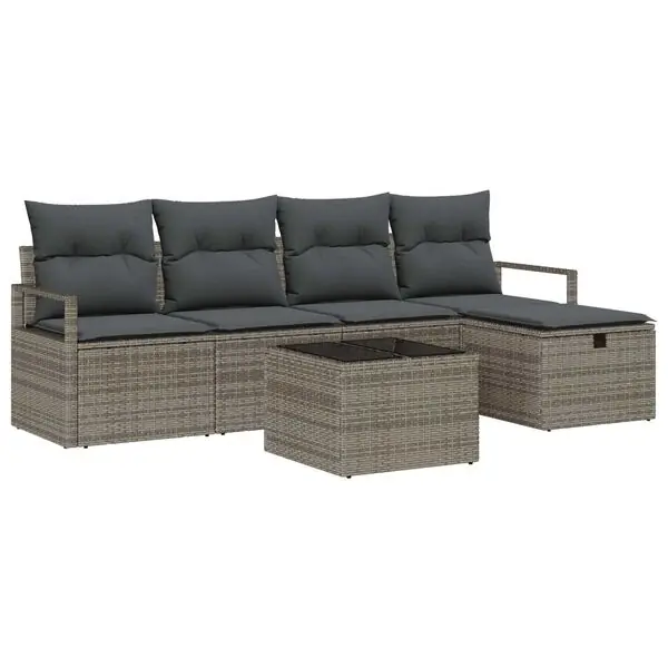 vidaXL Trädgårdsoffset med kudde med lagring 6 pcs Grå Poly rattan I lager