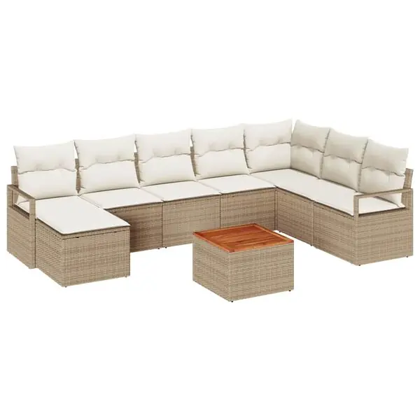 vidaXL Trädgårdsoffset med kudde 9 pcs Beige konstrotting Nyhet