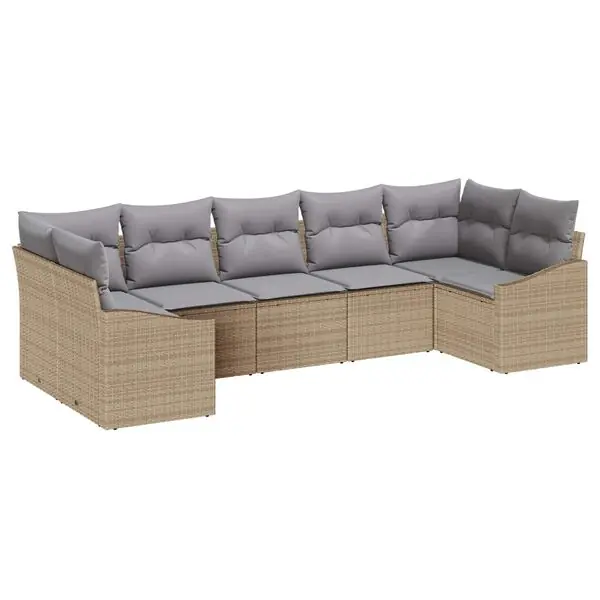 Begränsat erbjudande vidaXL Trädgårdsoffset 7 pcs Beige och Ljusgrå konstrotting