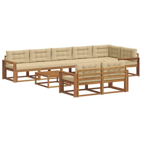 risnedsättning vidaXL Utomhussoffset med kudde 9 pcs Naturlig och Beige