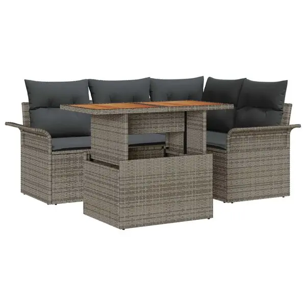 Endast idag vidaXL Trädgårdsoffset med lagring 5 pcs Grå Poly rattan