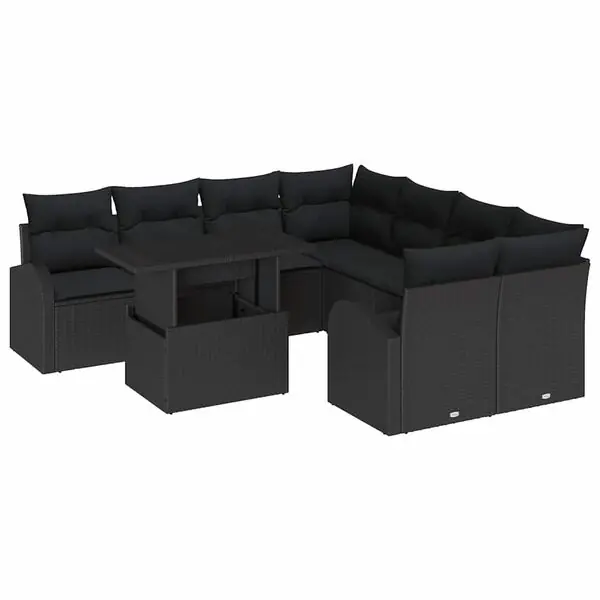 vidaXL Trädgårdsoffset med lagring 9 pcs Svart konstrotting Nyhet