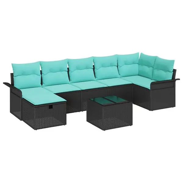 vidaXL Trädgårdsoffset med kudde med lagring 8 pcs Svart Poly rattan Snabb leverans