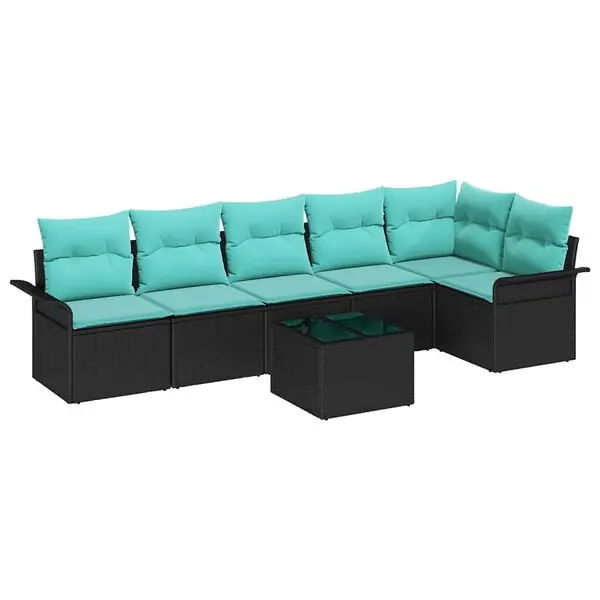 vidaXL Trädgårdsoffset med kudde med lagring 7 pcs Svart Poly rattan Nyhet