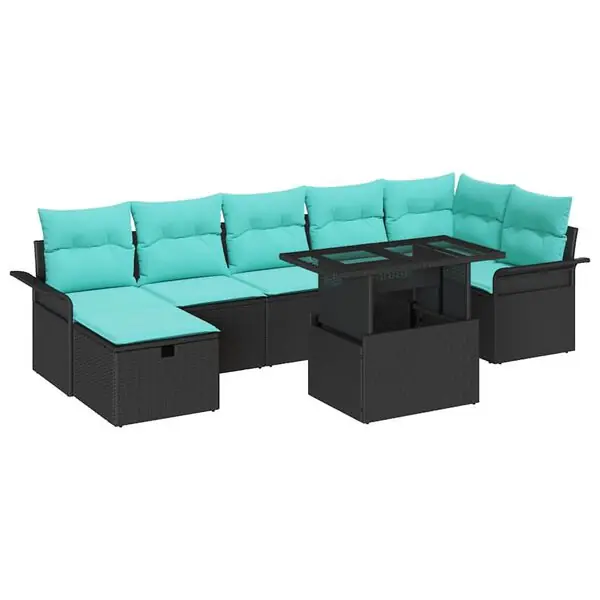 Erbjudandepris vidaXL Trädgårdsoffset med kudde med lagring 8 pcs Svart Poly rattan