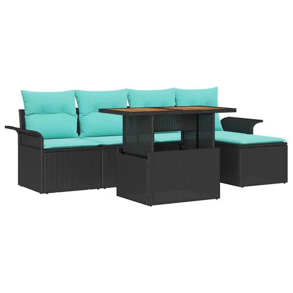 Kundfavorit vidaXL Trädgårdsoffset med lagring 6 pcs Svart Poly rattan