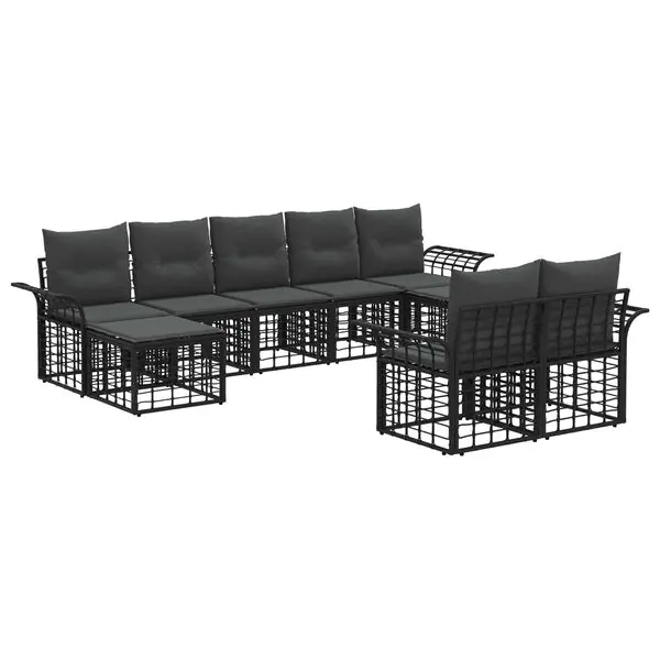 vidaXL Utomhussoffset med kudde 9 pcs Svart och Mörkgrå Polyester Expressleverans