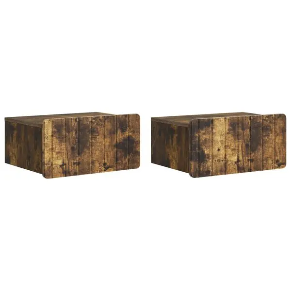 vidaXL Väggmonterat Sängbord med låda 2 pcs Rökt ek 49 x 34,5 x 24 cm Nyhet