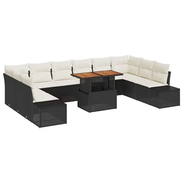 Outlet vidaXL Trädgårdsoffset med lagring 11 pcs Svart Poly rattan