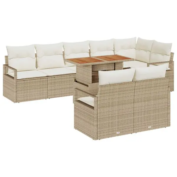 Trygg betalning vidaXL Trädgårdsoffset med lagring 9 pcs Beige Poly rattan