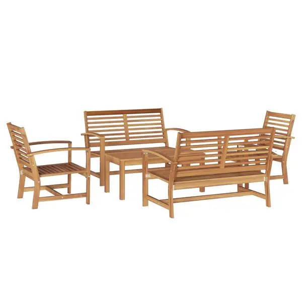 Billig vidaXL Trädgårdsoffset 5 pcs Naturfärg Massivt teakträ