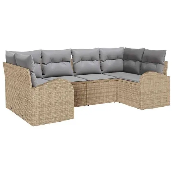 Lågt pris vidaXL Trädgårdsoffset med kudde 6 pcs Beige och Ljusgrå konstrotting