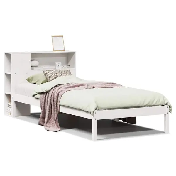 vidaXL Säng med bokhylla utan madrass vit 75x190cm massiv furu Sista chansen