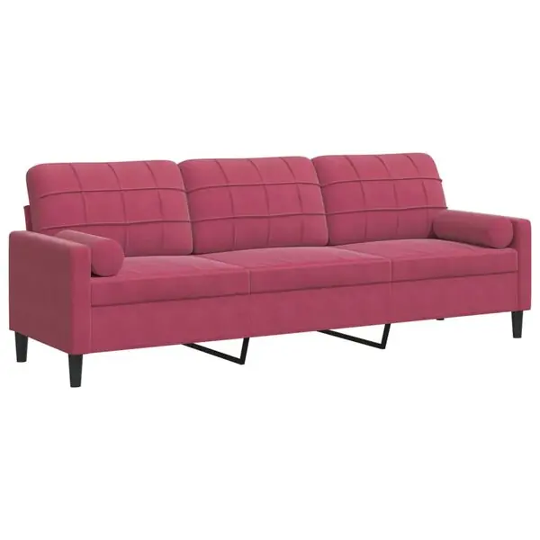 vidaXL 3-sitssoffa med prydnadskuddar vinröd 210 cm sammet Extra rabatt