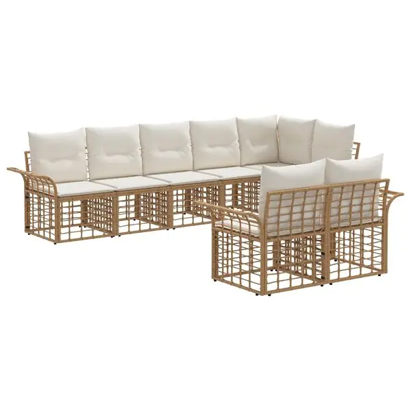 Erbjudande vidaXL Utomhussoffset med kudde 8 pcs Naturlig och Creamvit Polyester