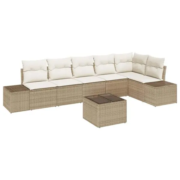 vidaXL Trädgårdsoffset 7 pcs Beige och gräddfärgad konstrotting Köp online