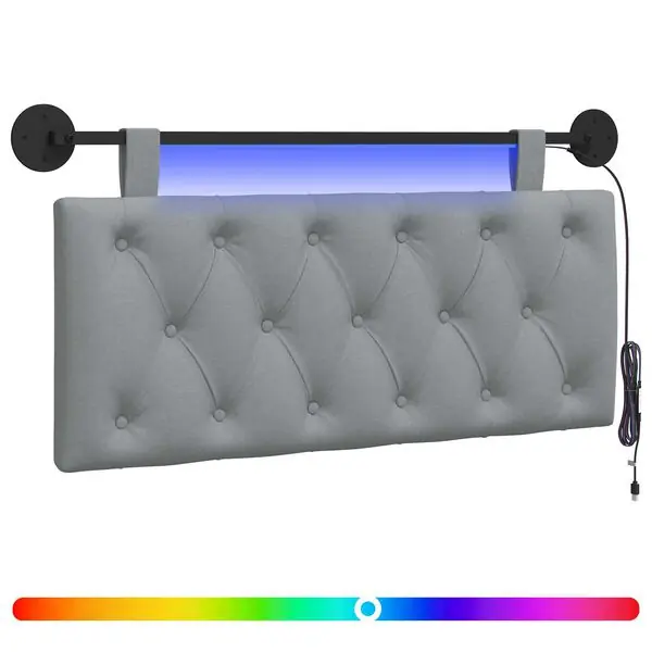 vidaXL Hängande sänggavel Med LED-lampa Ljusgrå Tyg Billigare
