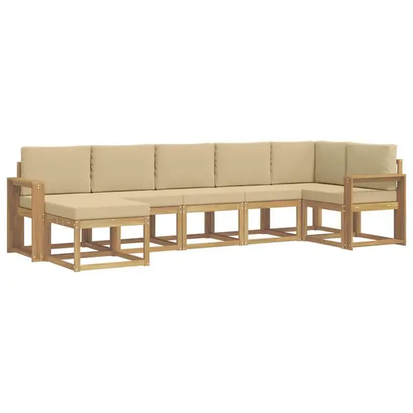 vidaXL Utomhussoffset med kudde 7 pcs Vit och Beige Polyester risnedsättning