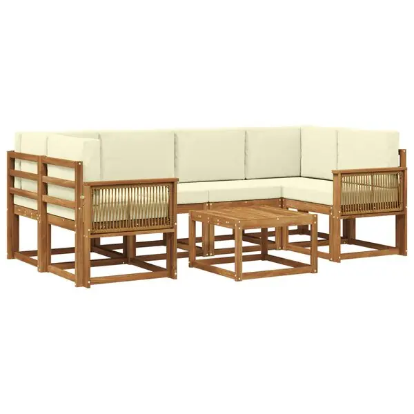 vidaXL Utomhussoffset med kudde 7 pcs Naturlig och Grädde Polyester Utförsäljning