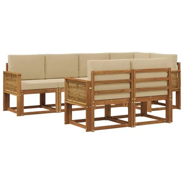 vidaXL Utomhussoffset med kudde 7 pcs Naturlig och Beige Polyester Extra rabatt
