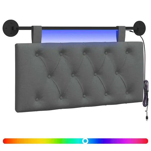 Endast denna vecka vidaXL Hängande sänggavel Med LED-lampa Mörkgrå Tyg