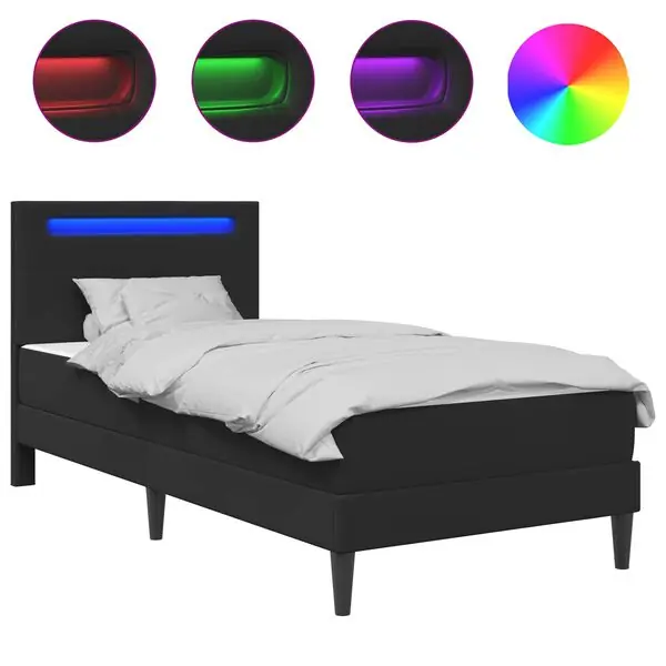 vidaXL Sängram med LED-ljusslingor Svart 90 x 200 cm Konstläder Fynd