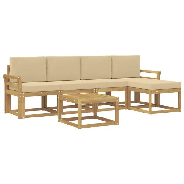 vidaXL Utomhussoffset med kudde 6 pcs Vit och Beige Erbjudandepris