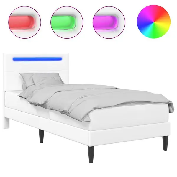 Rabatter vidaXL Sängram med LED-ljusslingor Vit 90 x 200 cm Konstläder