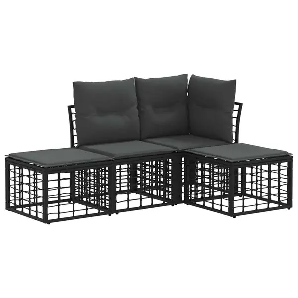Utförsäljning vidaXL Utomhussoffset med kudde 4 pcs Svart Polyester