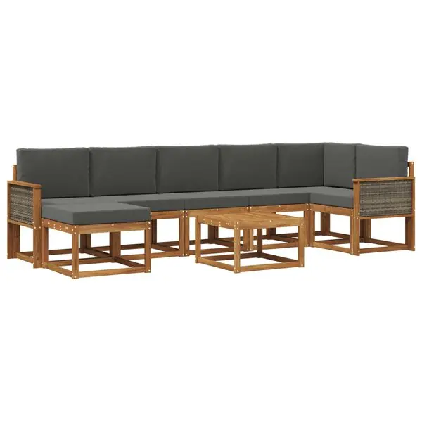 vidaXL Utomhussoffset med kudde 8 pcs Naturlig och Antracit Polyester risnedsättning