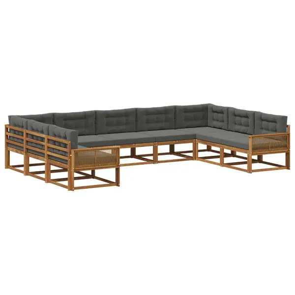 vidaXL Utomhussoffset med kudde 9 pcs Naturlig och Antracit Nyhet