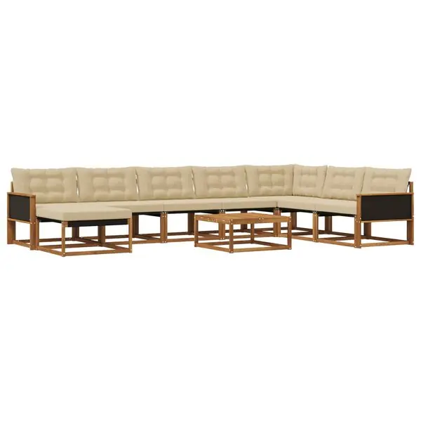 vidaXL Utomhussoffset 9 pcs Naturlig och Beige Massivt Akaciaträ Expressleverans