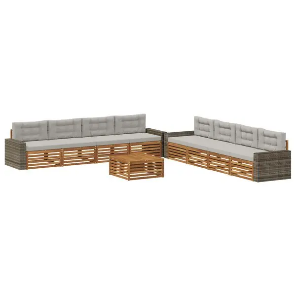 vidaXL Utomhussoffset med kudde 9 pcs Naturlig och ljusgrå Polyester Snabb frakt